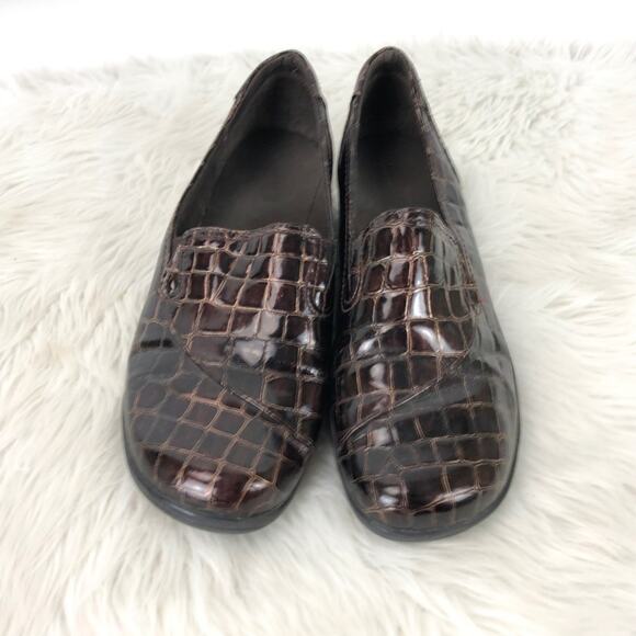 Clarks 8.5 M Womens Brown Croc Print Comfort Clogs Shoes - Picture 5 of 8